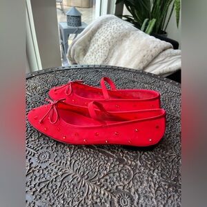 NEW JEFFREY CAMPBELL RELEVE CRYSTAL EMBELLISHED MARY JANE FLATS IN RED 9